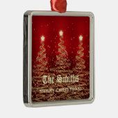 姓の赤いきらめくなクリスマスツリー メタルオーナメント (右)