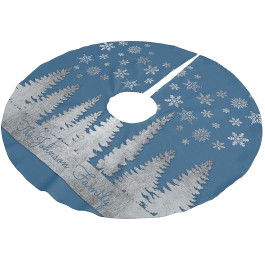 姓の銀および青い冬の不思議の国 ブラッシュドポリエステルツリースカート (アングル)