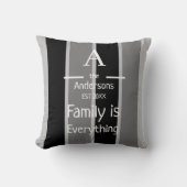 姓は黒と灰色のストライプ クッション (正面)