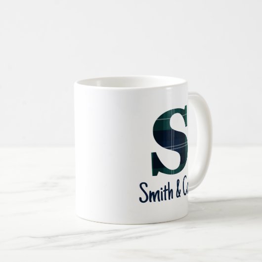 姓または会社名Plaid Letterのイニシャル コーヒーマグカップ (正面右)