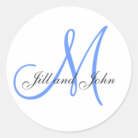 姓イニシャルと名の青いステッカー ラウンドシール (正面)