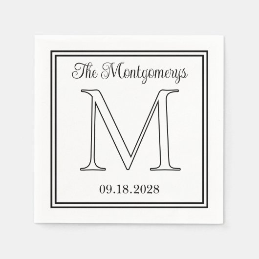 姓イニシャル結婚と日付倍精度型縁ど スタンダードカクテルナプキン (正面)