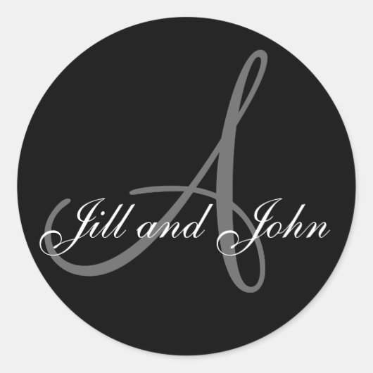 姓イニシャルAプラス名ブラックステッカー ラウンドシール (正面)