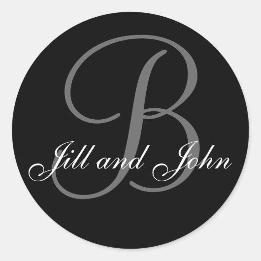 姓イニシャルBプラス名ブラックステッカー ラウンドシール (正面)