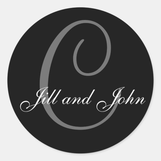 姓イニシャルCプラス名ブラックステッカー ラウンドシール (正面)