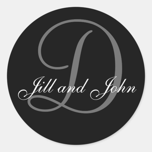 姓イニシャルDプラス名ブラックステッカー ラウンドシール (正面)