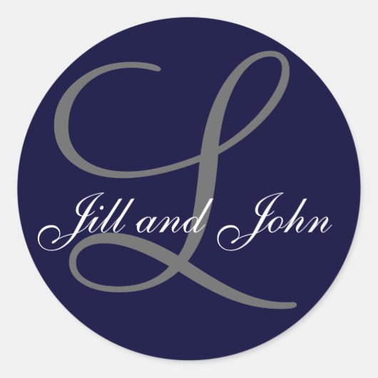 姓イニシャルLプラス名ネイビーステッカー ラウンドシール (正面)