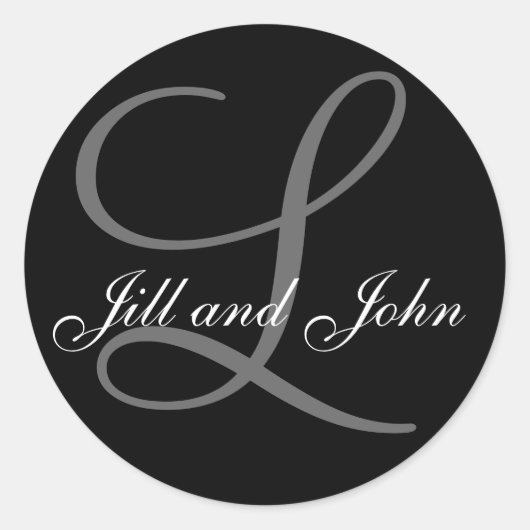 姓イニシャルLプラス名ブラックステッカー ラウンドシール (正面)