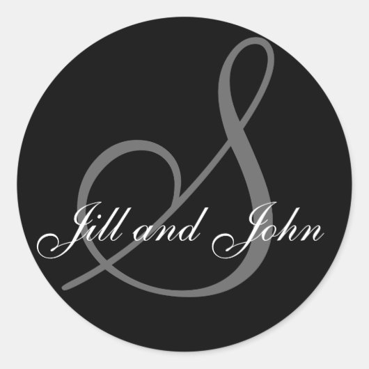 姓イニシャルSプラス名ブラックステッカー ラウンドシール (正面)