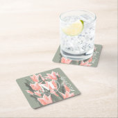 姓エレガント名モノグラムピーチュリ絵画ップス スクエアペーパーコースター (インサイチュ)