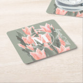 姓エレガント名モノグラムピーチュリ絵画ップス スクエアペーパーコースター (アングル)