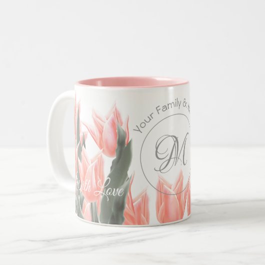 姓エレガント名モノグラムピーチュリ絵画ップス ツートーンマグカップ (正面左)