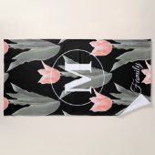 姓エレガント名モノグラムピーチュリ絵画ップス ビーチタオル (正面)