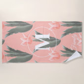 姓エレガント名モノグラムピーチュリ絵画ップス ビーチタオル (正面)