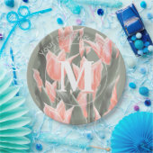 姓エレガント名モノグラムピーチュリ絵画ップス ペーパープレート (パーティー)