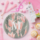 姓エレガント名モノグラムピーチュリ絵画ップス ペーパープレート (パーティー)