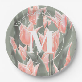 姓エレガント名モノグラムピーチュリ絵画ップス ペーパープレート