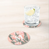 姓エレガント名モノグラムピーチュリ絵画ップス ラウンドペーパーコースター (インサイチュ)