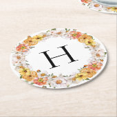 姓カスタムイニシャルフローラコースター ラウンドペーパーコースター (アングル)