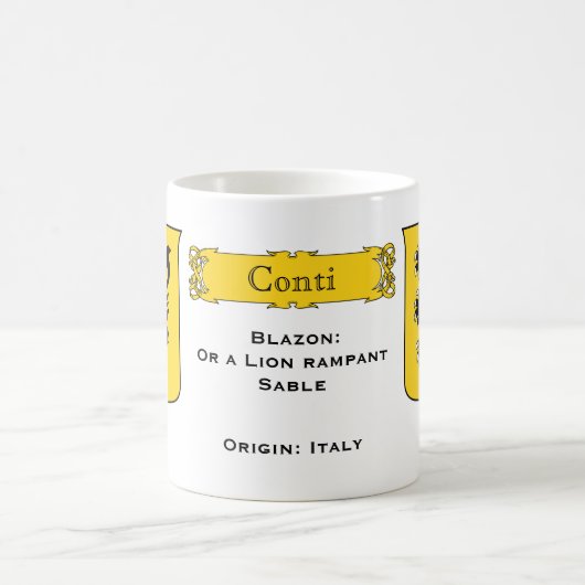 姓コンティイタリアンヘラルディックシールドとブレゾン コーヒーマグカップ (中央)
