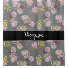 姓スタイリッシュ名ピンクフローラグレーと黒 シャワーカーテン