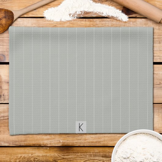 姓セージ緑ストライプの白 キッチンタオル