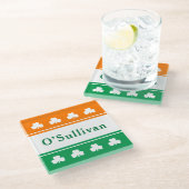 姓パーソナライズされたアイルランド国旗の色 ガラスコースター (アングル)