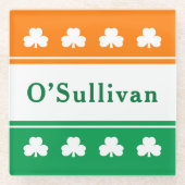 姓パーソナライズされたアイルランド国旗の色 ガラスコースター (正面)