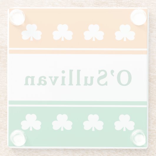 姓パーソナライズされたアイルランド国旗の色 ガラスコースター (裏面)