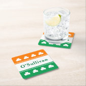姓パーソナライズされたアイルランド国旗の色 スクエアペーパーコースター (インサイチュ)