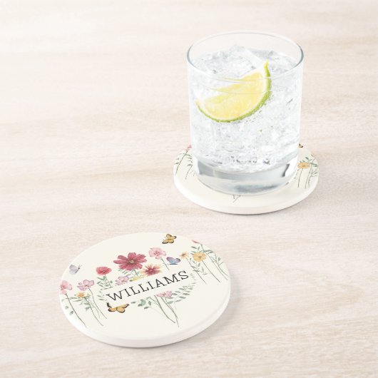 姓パーソナライズされたフローラ コースター (側面)