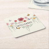 姓パーソナライズされたフローラ スクエアペーパーコースター (アングル)