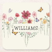 姓パーソナライズされたフローラ スクエアペーパーコースター (正面)