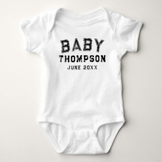 姓パーソナライズされた名または名の発表 ベビーボディスーツ (正面)