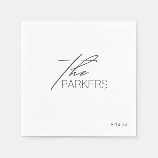 姓モダンエレガント式カスタム結婚式シンプル スタンダードカクテルナプキン (正面)