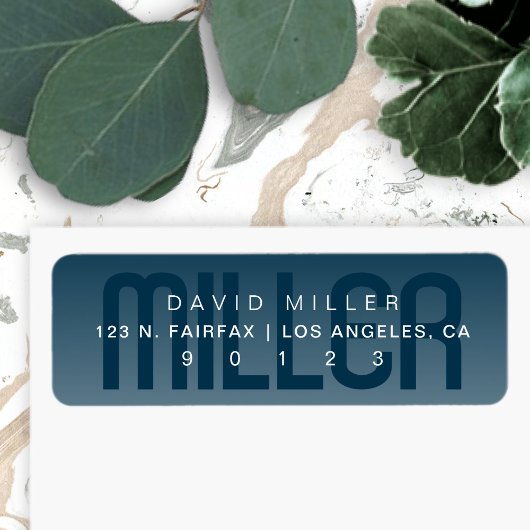 姓モダン微妙な濃い青のグラデーション ラベル