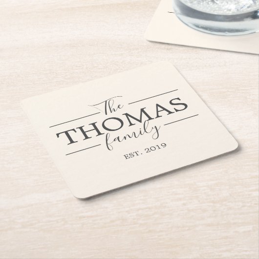 姓引っ越し祝いパーティーパーティーウェディングシャワー スクエアペーパーコースター (アングル)