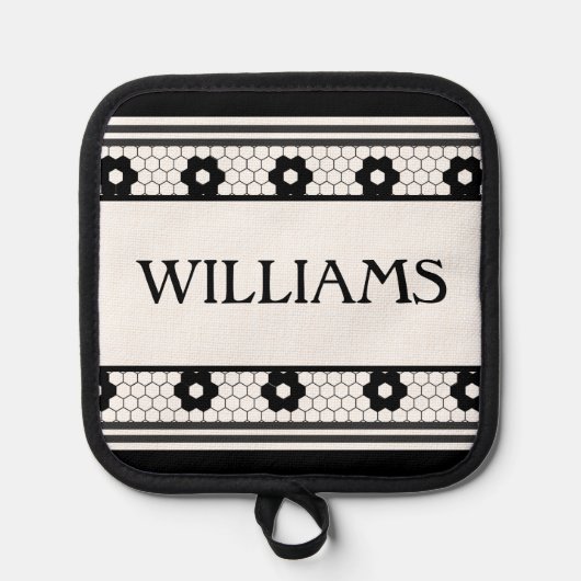 姓白黒タイルデザインカスタム贈り物 鍋敷き (正面)