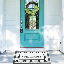 姓白黒タイルデザイン カスタム ドアマット