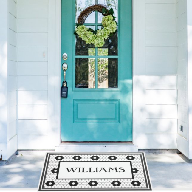 姓白黒タイルデザイン カスタム ドアマット (クリエイターアップロード済み)