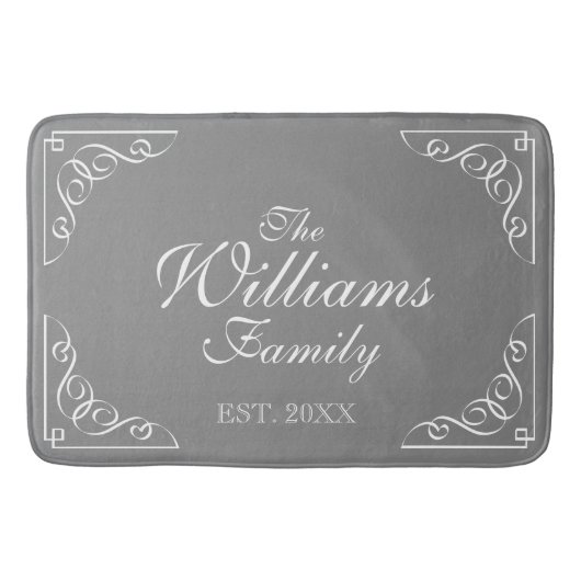 姓米国東部標準時刻。 エレガントな渦巻の灰色のバス・マット バスマット (正面)