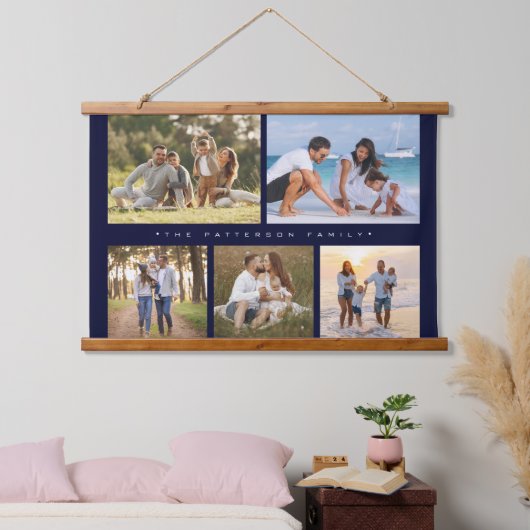 姓5フォトコラージュシンプルモダン 吊り下げ型タペストリー (寝室)