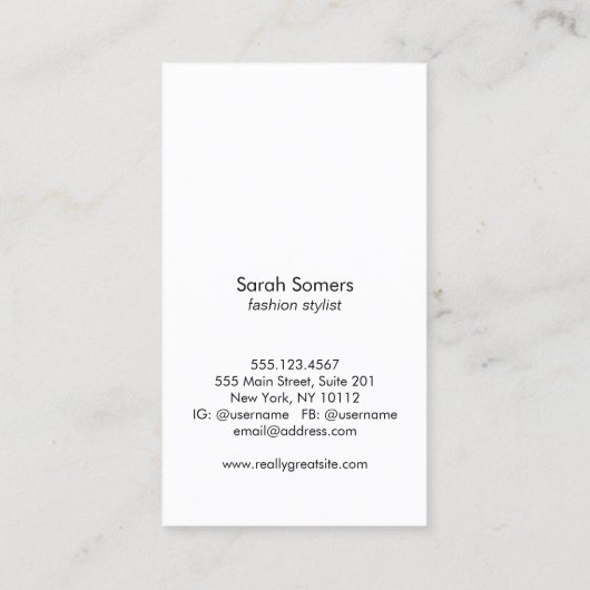 委託販売ブティックショップ、ファッションモデル 名刺 (裏面)