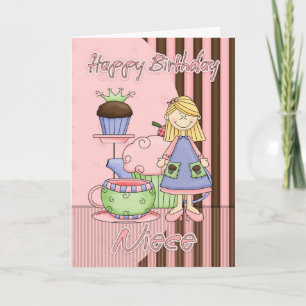 姪っ子かわいい誕生日カード – カップケーキとお茶 カード