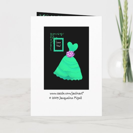 姪っ子が緑のガウンを着た私のジュニア・ブライドメイド 招待状 (裏面)