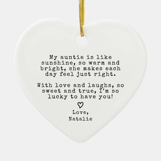 姪っ子のおばさんからのキュートおばさんプレゼントおばさんクリスマス セラミックオーナメント (正面)