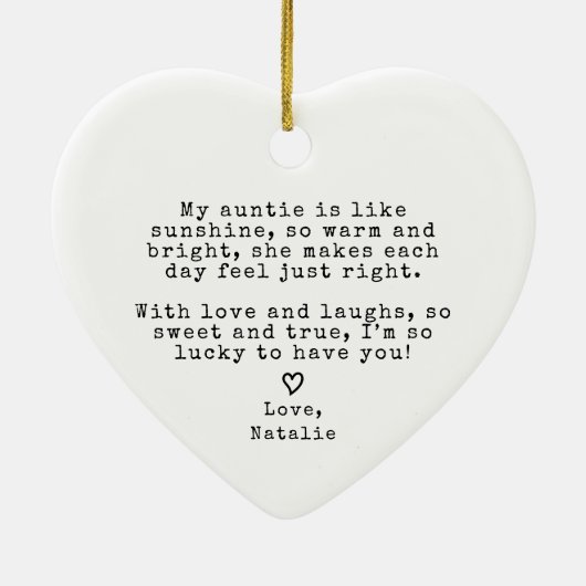 姪っ子のおばさんからのキュートおばさんプレゼントおばさんクリスマス セラミックオーナメント (裏面)