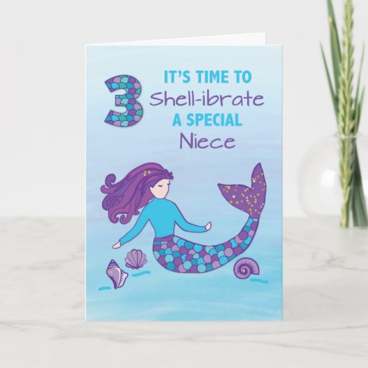 姪っ子3歳の誕生日スパークリー見た人魚 カード (正面)