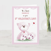 姪っ子、バレンタインデー1日、ピンクのテディベアがグラに シーズンカード (正面)