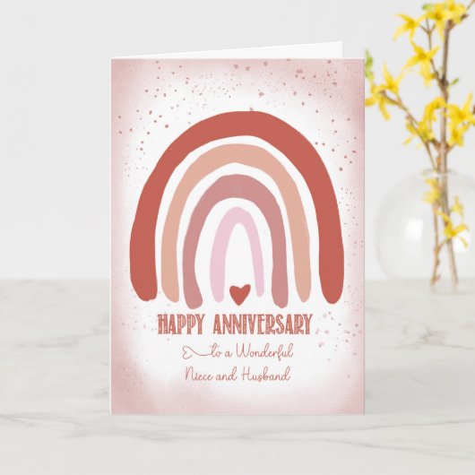 姪と夫の記念日ソフトピンクの水色 カード (黄色い花)